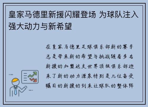 皇家马德里新援闪耀登场 为球队注入强大动力与新希望